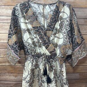 Bohemian Paisley Print jumpsuit with Tassels